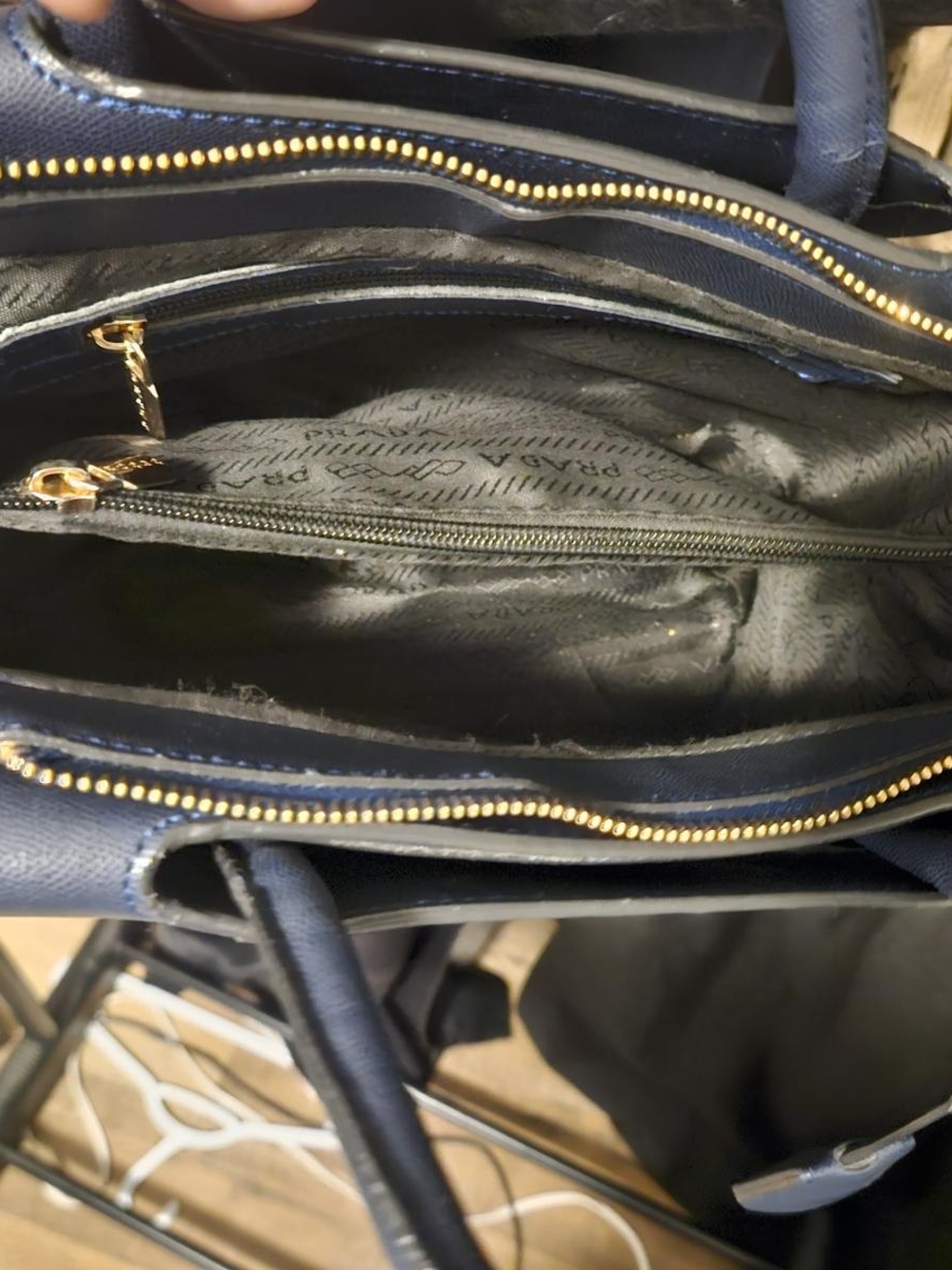 Prada Navy Saffiano Leather Satchel with Gold Hardware - Picture 3 of 4